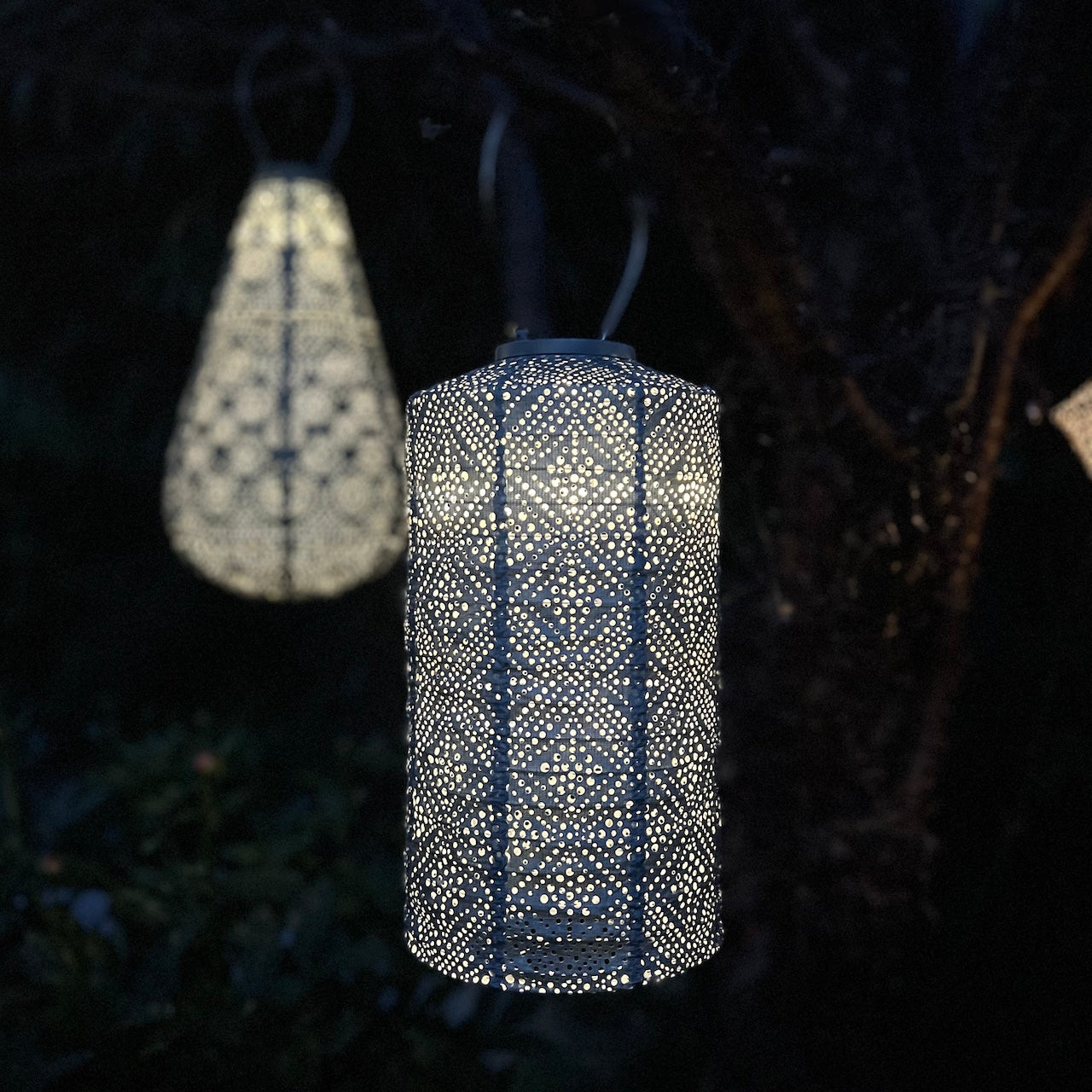 blue solar garden lantern