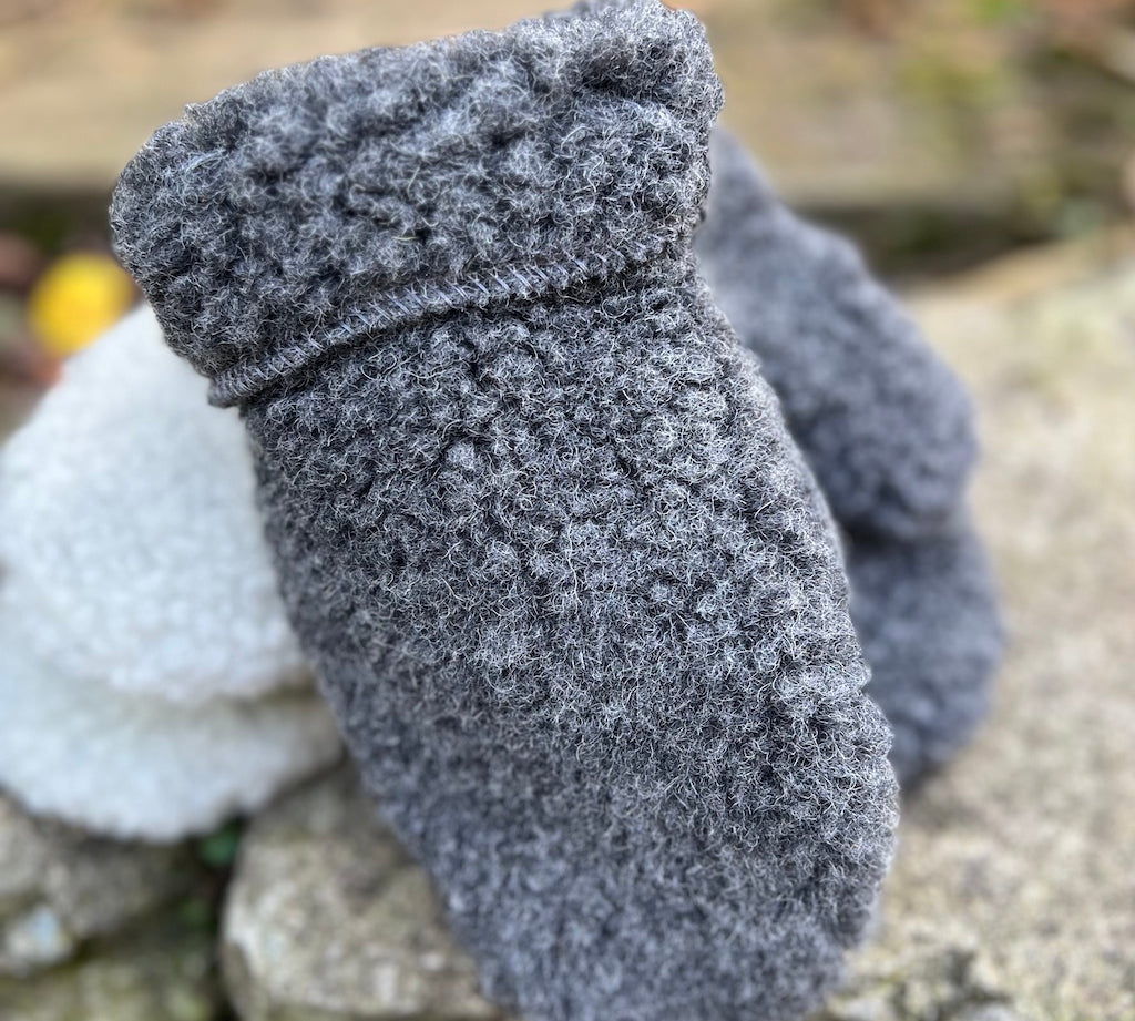 dark grey wool fleece mittens