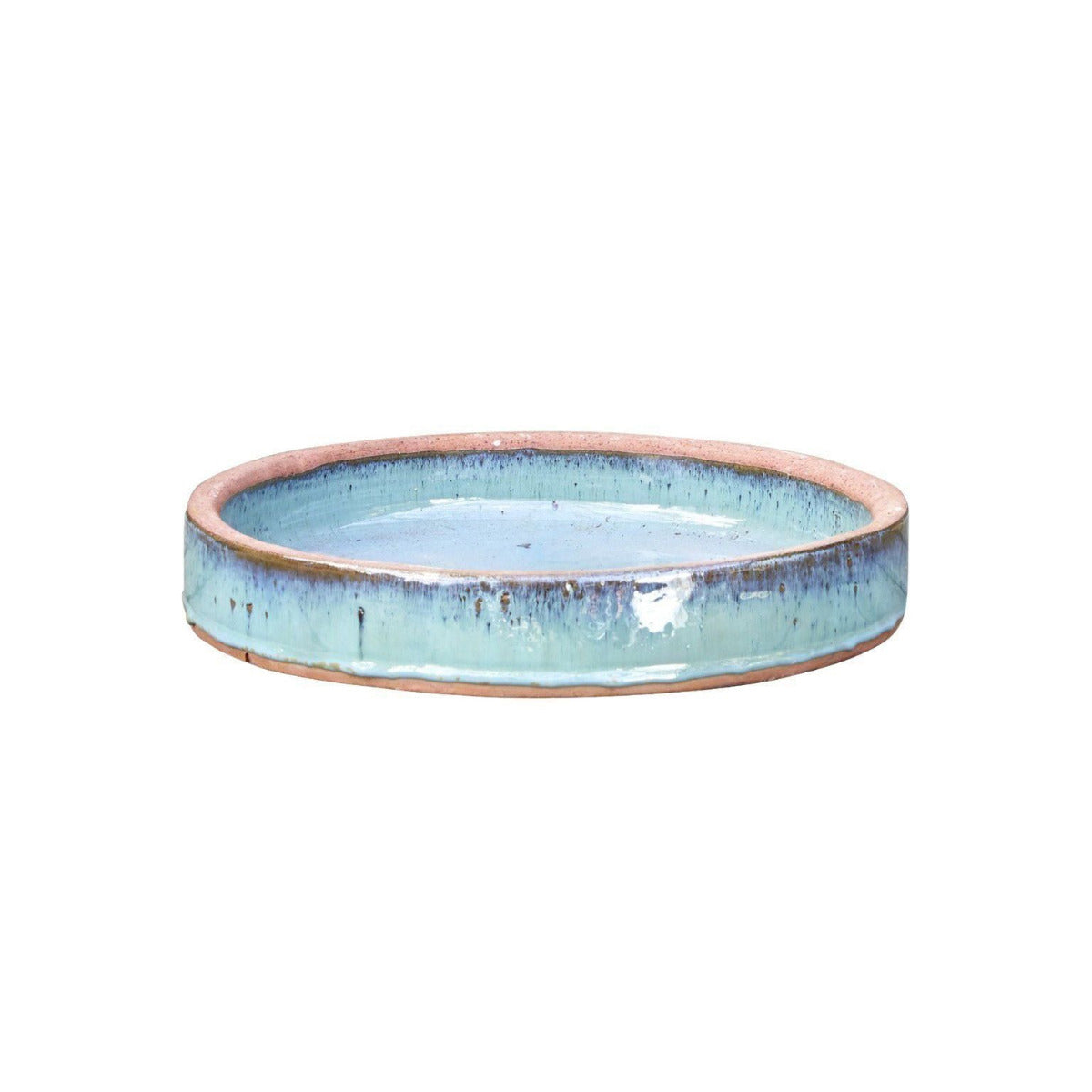 Ceramic bird bath in jade green glaze