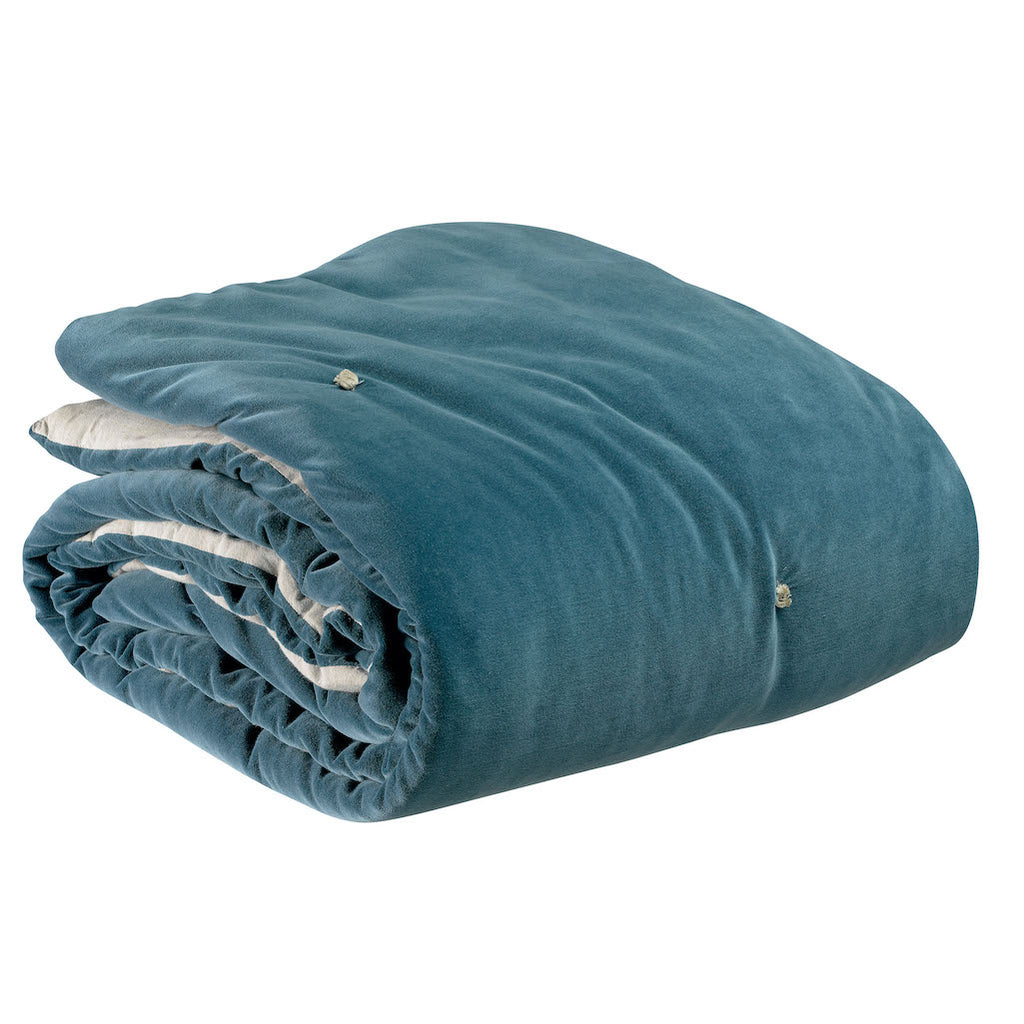 Riviera blue velvet throw with knotted detail by Vivaraise