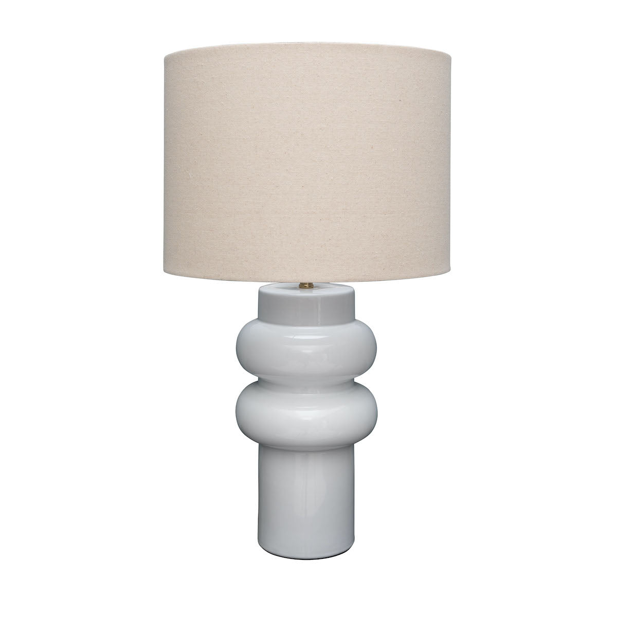 white ceramic lamp with beige linen shade