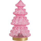 Pink textured LED lamp with a gold base on a white background