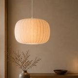 Japanese style Light fixture with ribbed design on a neutral background