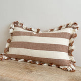 Ruffled Linen Cushion Cover in Rust brown stripe