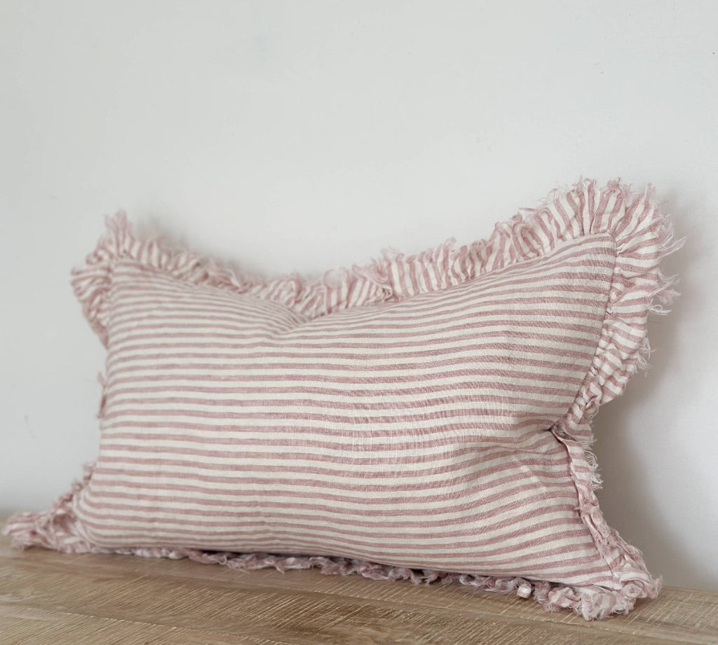 Ruffled Linen Pink Cushion 