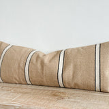 Textured thick cotton long Cushion in a neutral beige with a black and white stripe