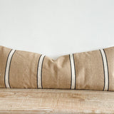 Textured thick cotton long Cushion in a neutral beige with a black and white stripe
