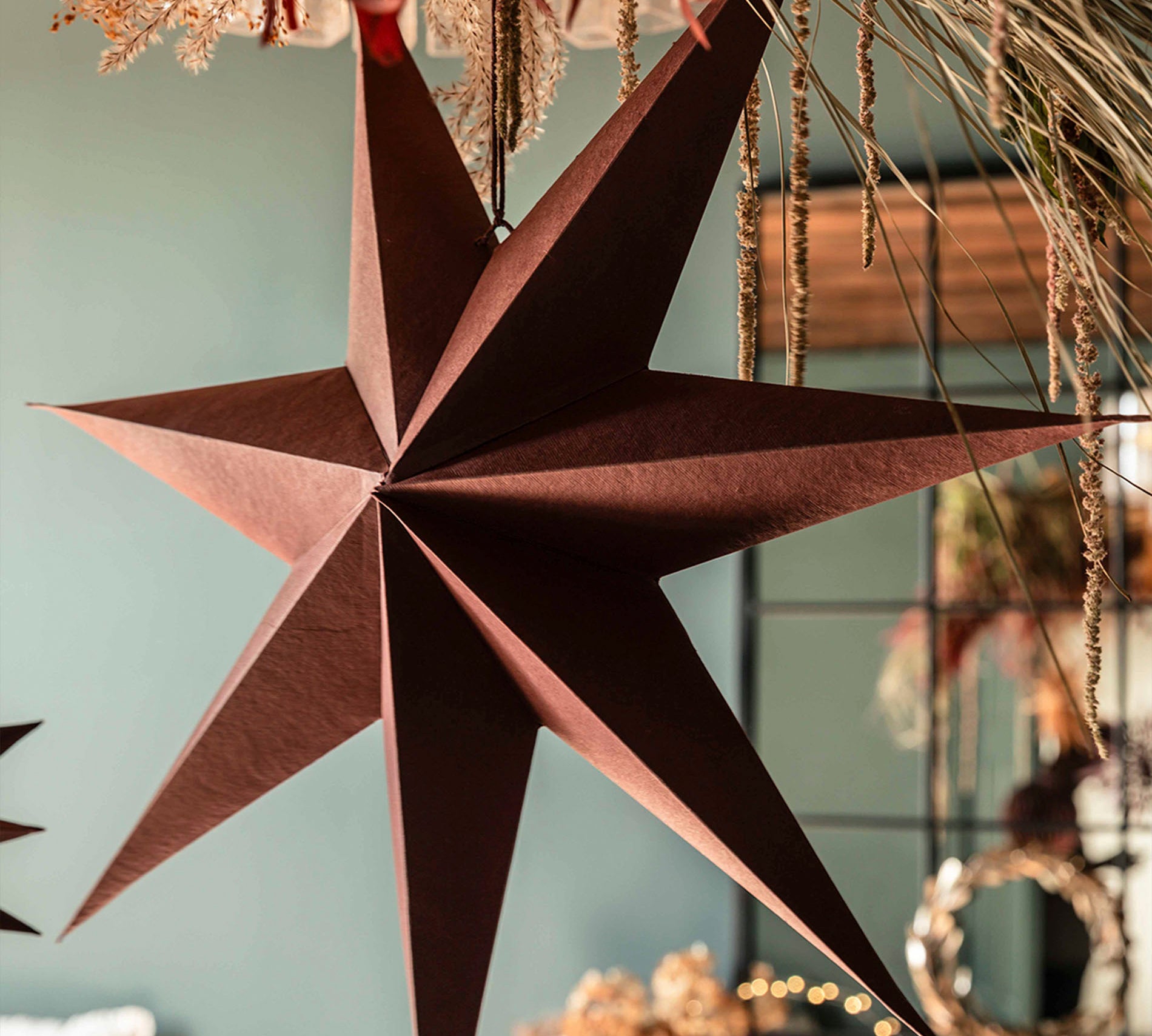 Hanging Paper Stars in Berry Red 
