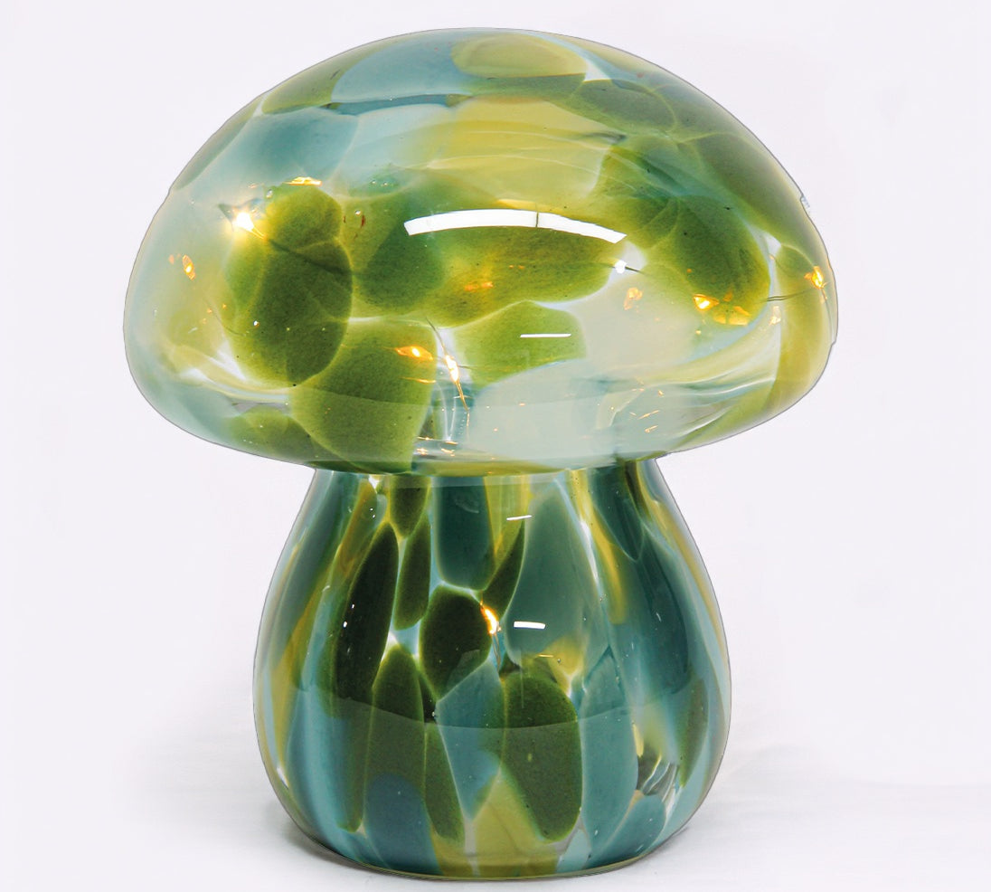 glass mushroom shaped table lamp in green