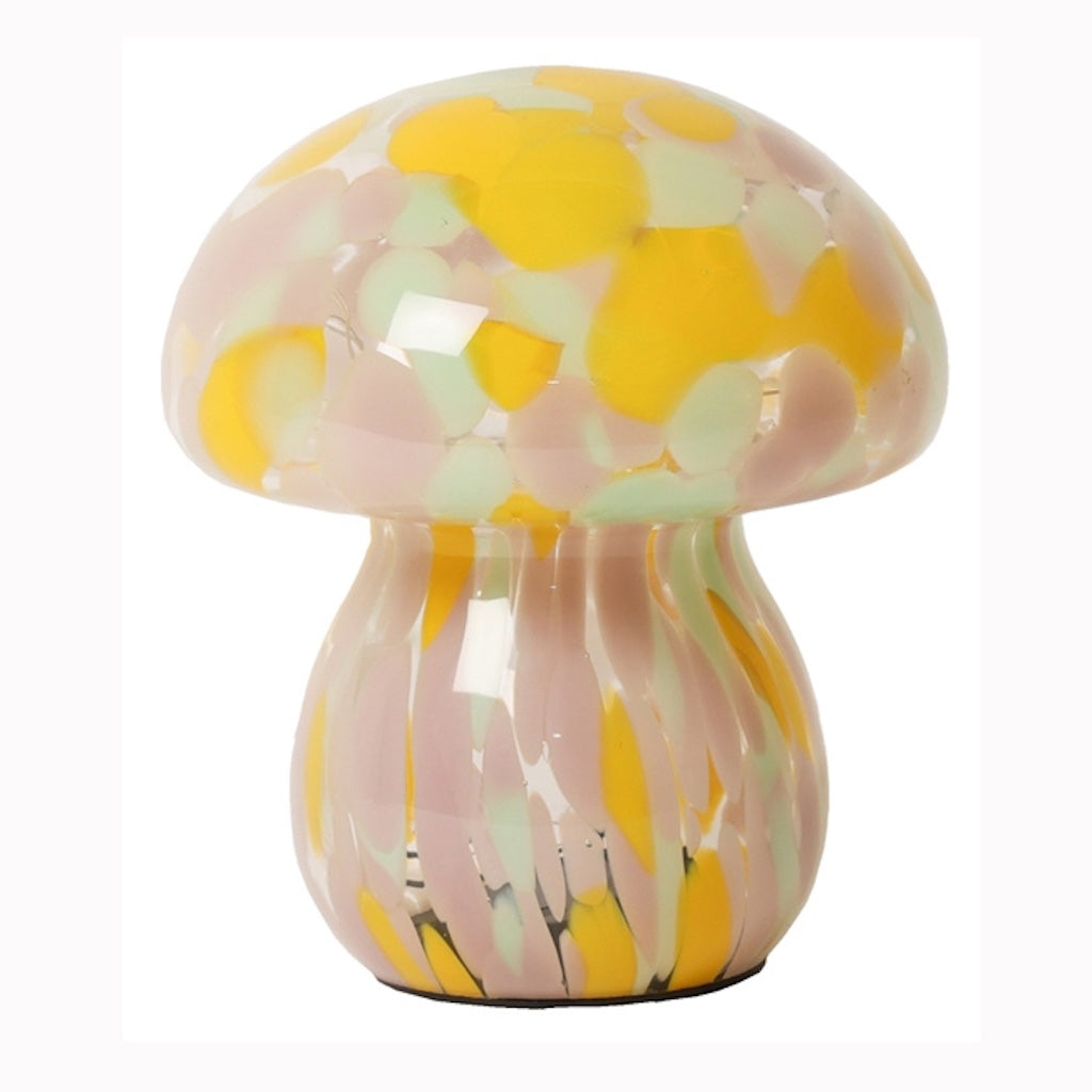 Glass mushroom lamp in yellow and pink
