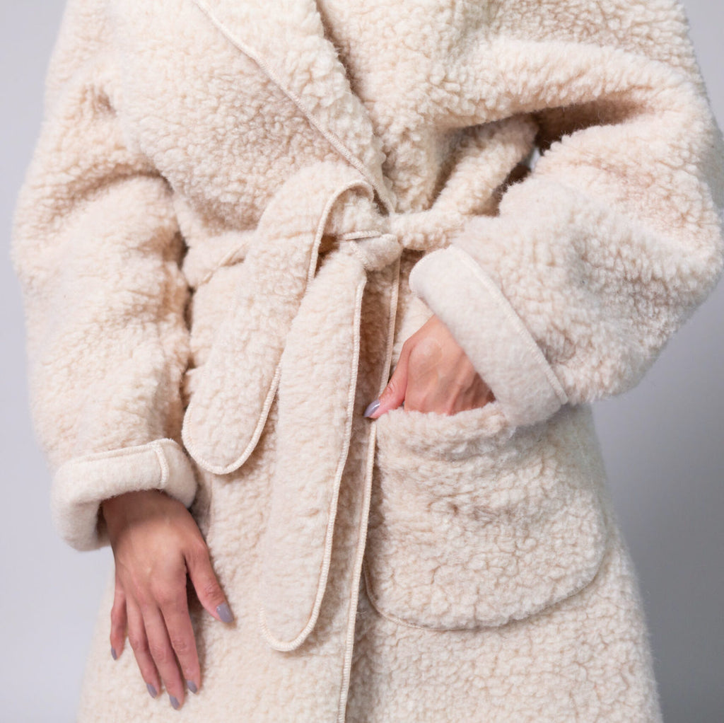 fleece wool dressing gown in beige