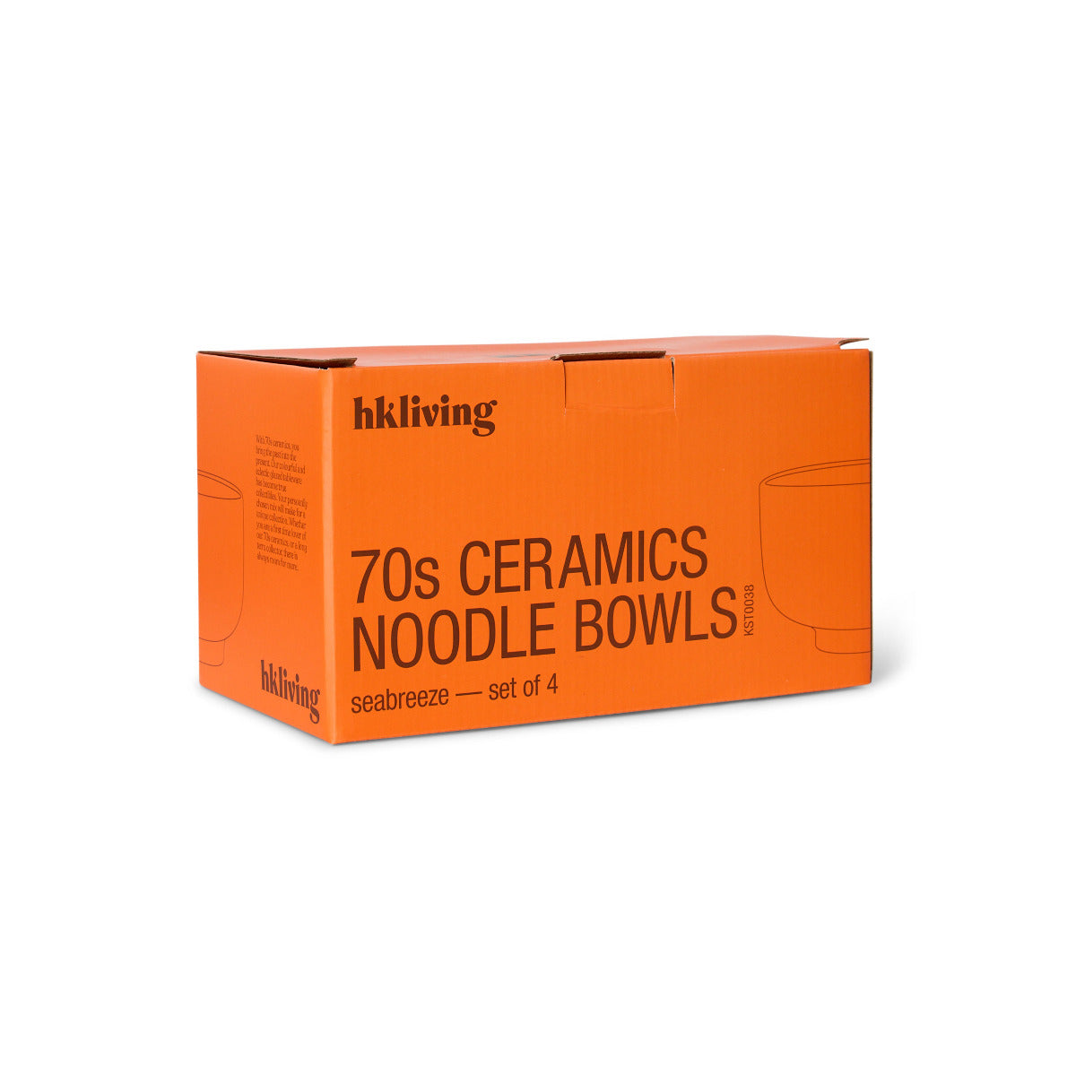 Orange box packaging for '70s Ceramics Noodle Bowls' by hkliving on a white background