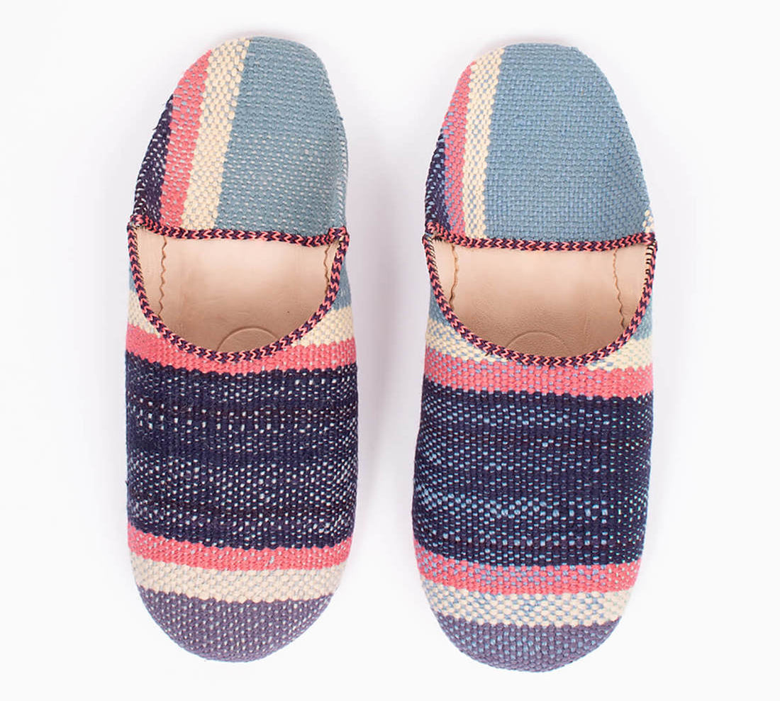 Striped blue babouche slippers by Bohemia