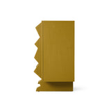 Olive green cabinet with a unique design on a white background