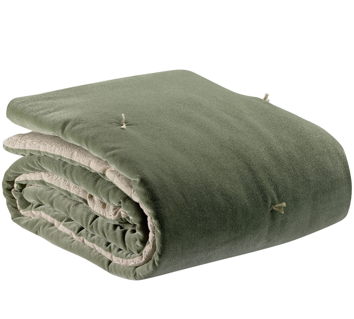 Green velvet throw with knotted detail by Vivaraise