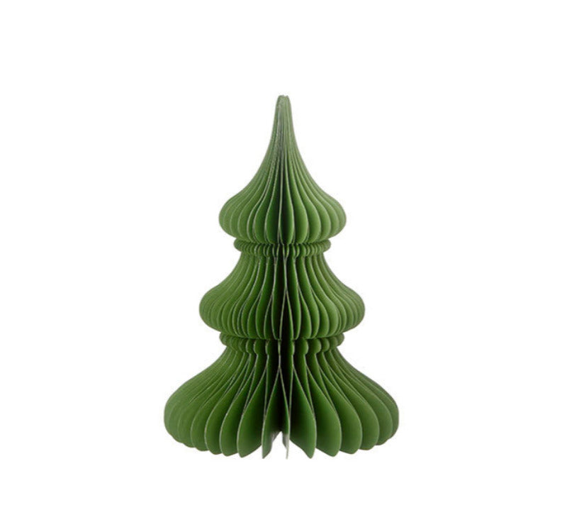 Green paper tree decoration on a white background