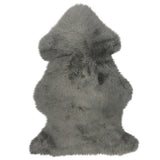 A gray sheepskin fur rug shaped like a natural sheepskin shown from the back against a plain white background.