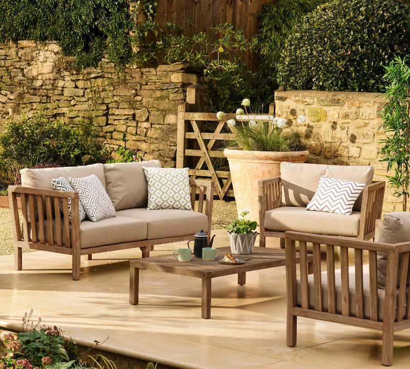 Wooden outdoor sofa and armchairs set 