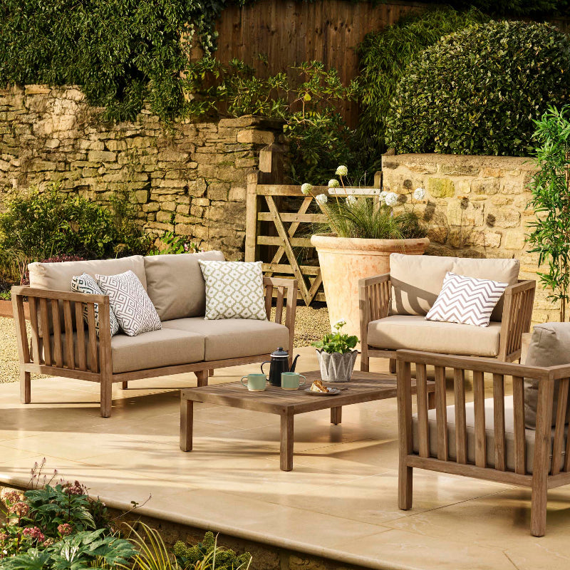 Wooden outdoor sofa and armchairs set 