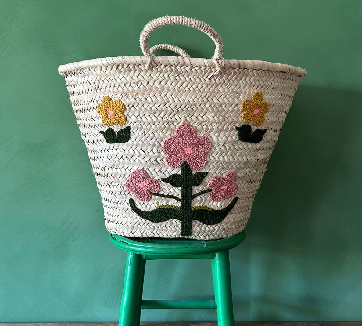 Hand Embroidered Posy Shopping Basket by Bohemia