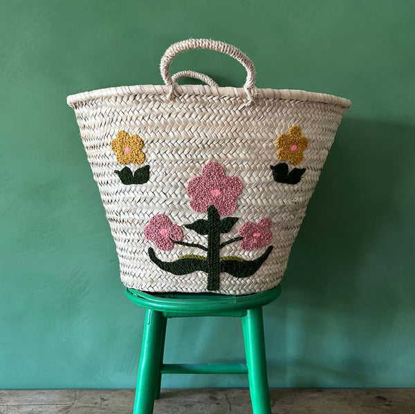 Hand Embroidered Posy Shopping Basket by Bohemia