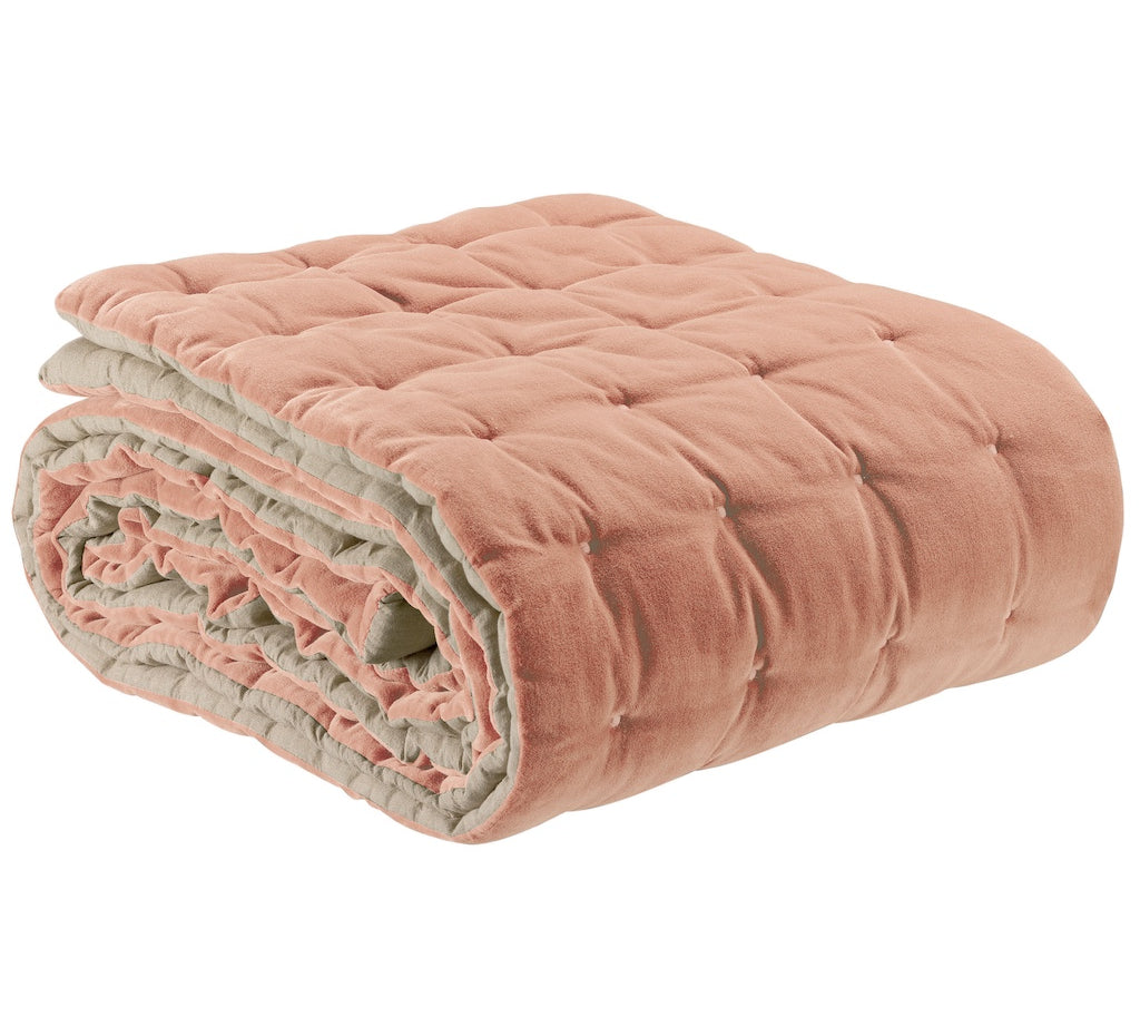 Quilted Velvet Throw by Vivaraise in peach