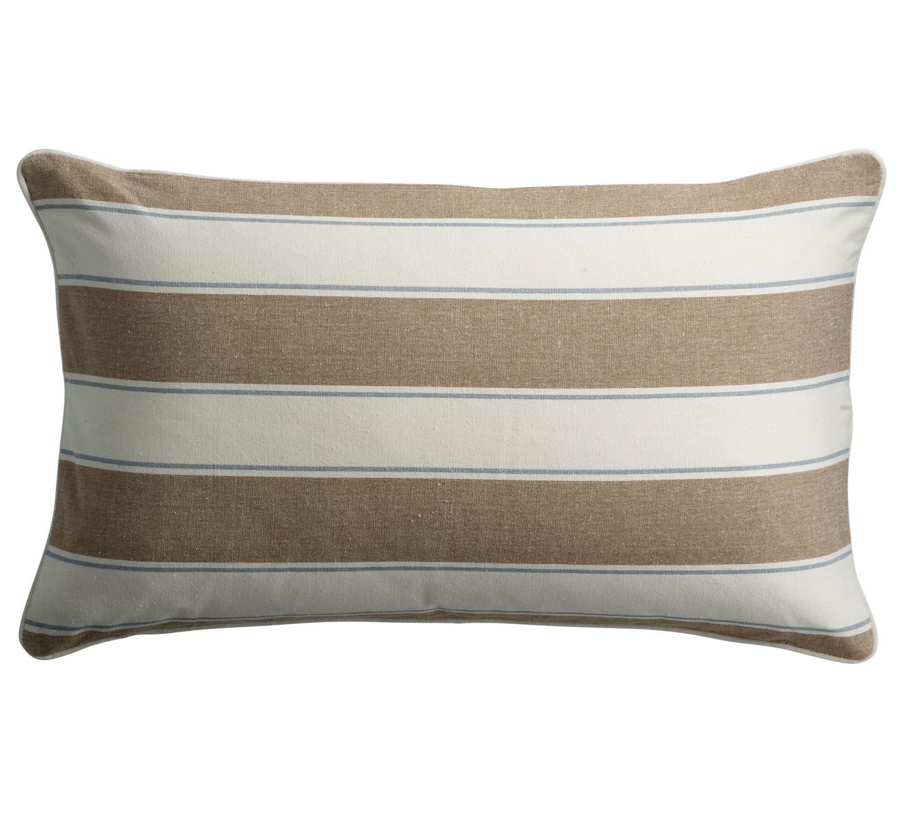 Rectangular pillow with brown and beige stripes on a white background