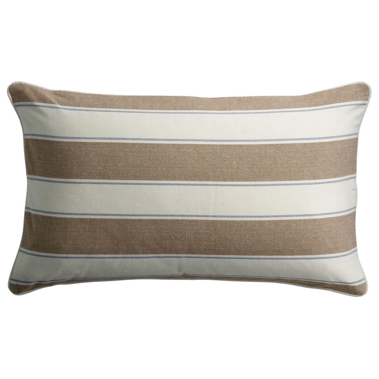 Rectangular pillow with brown and beige stripes on a white background