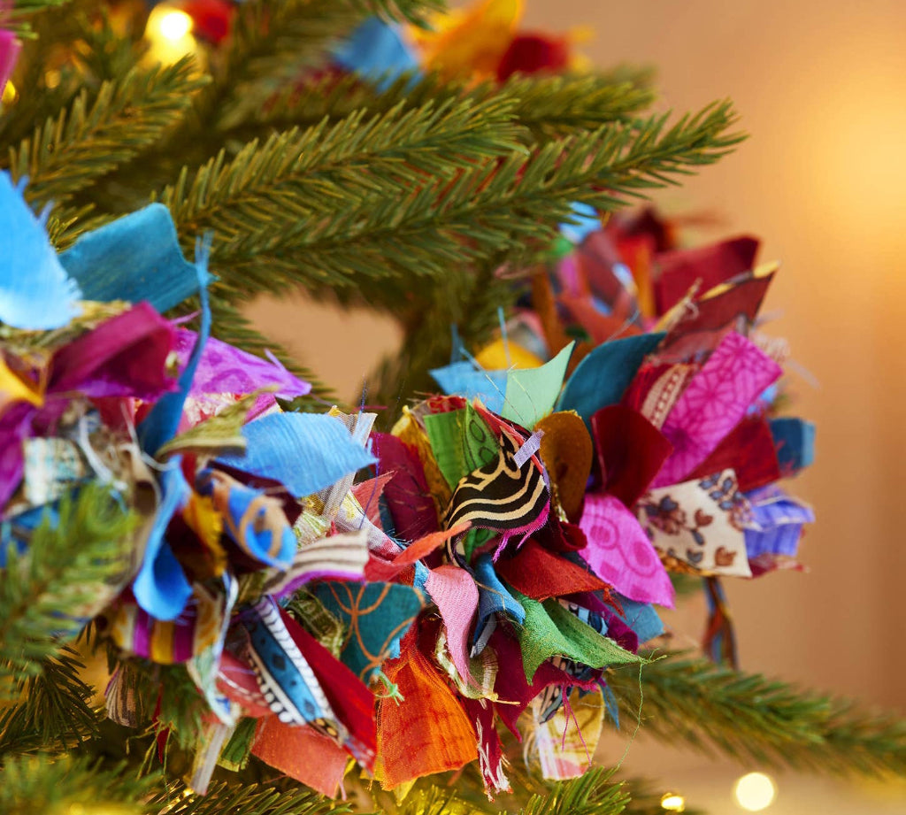 Recycled sari fabric Christmas garland