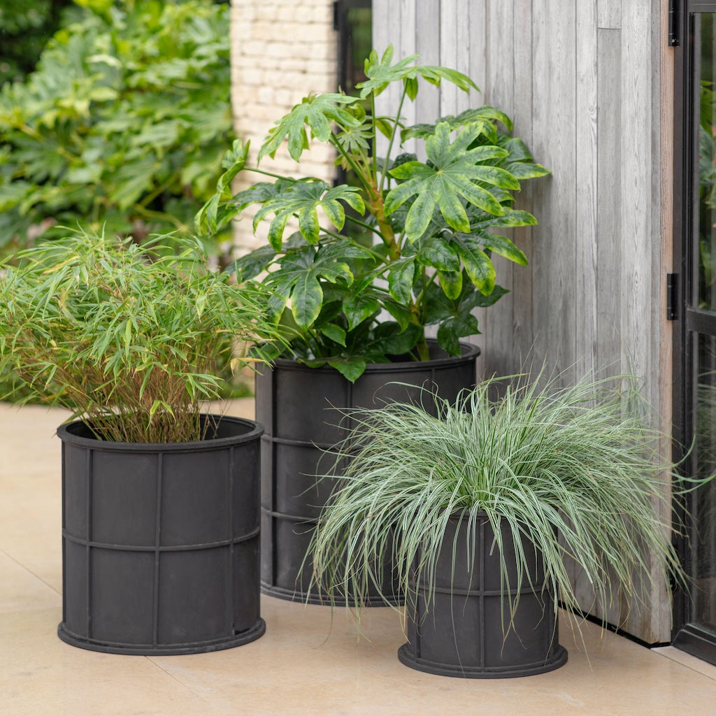 Set of three Ridgeway black steel planter by Garden Trading