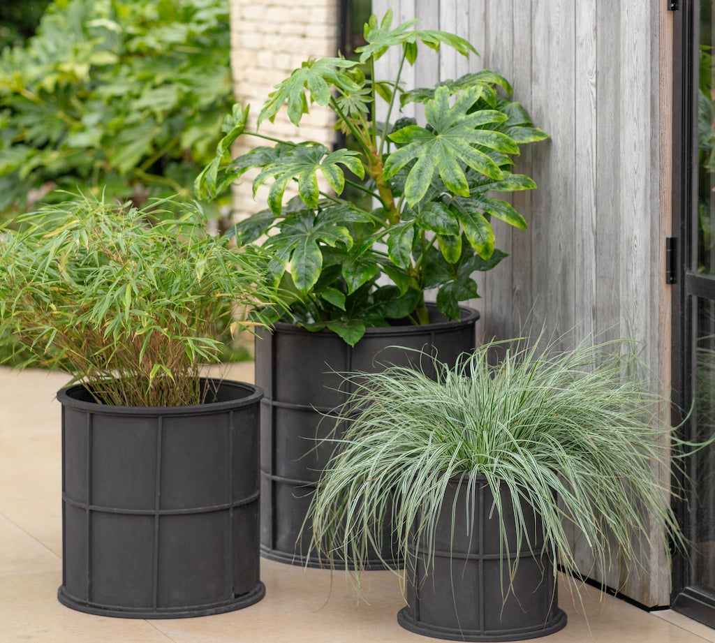 Set of three Ridgeway black steel planter by Garden Trading