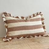 Ruffled Linen Cushion Cover in Rust stripe