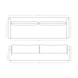 Line drawing of a sofa with dimensions labeled