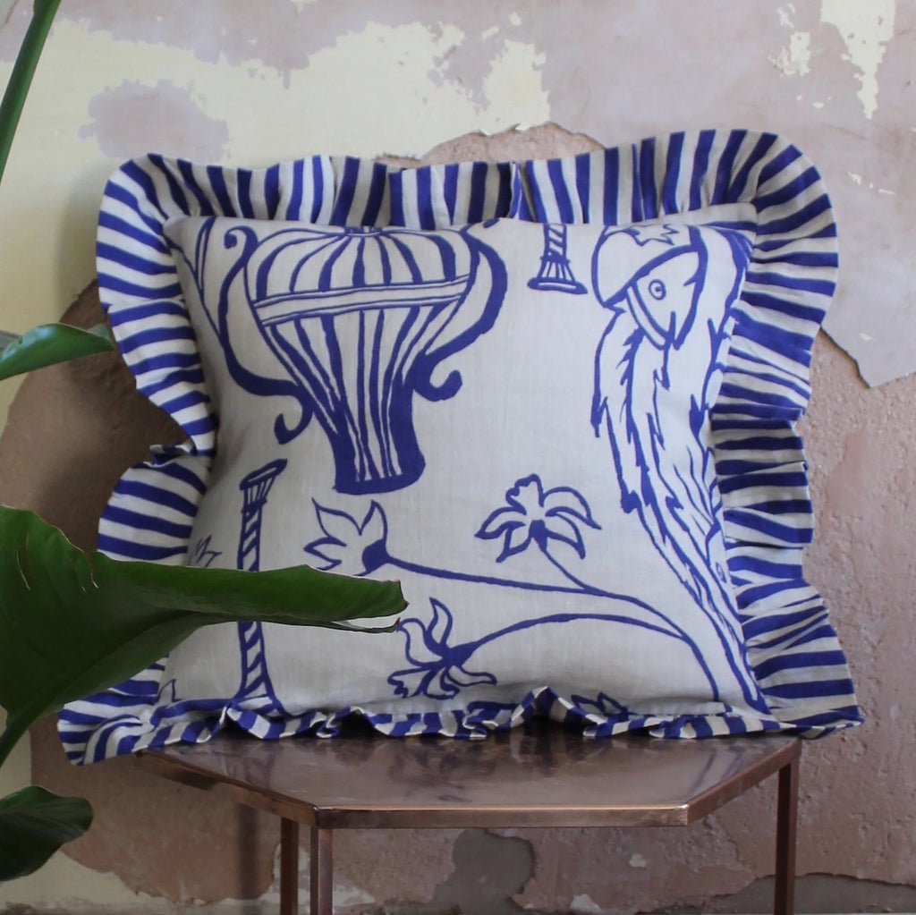 Riviera blue ruffle cushion by Amuse La Bouche