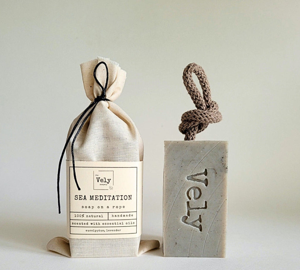 Vely sea meditation soap and tea soap on a light background