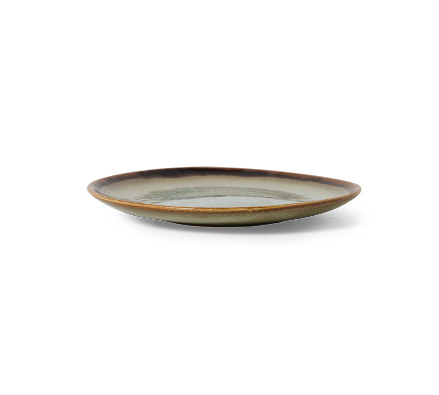 Ceramic plate contrast by HKLiving with a brown rim on a white background