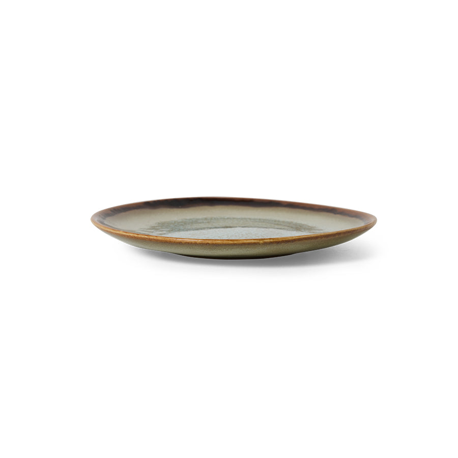 Ceramic plate contrast by HKLiving with a brown rim on a white background