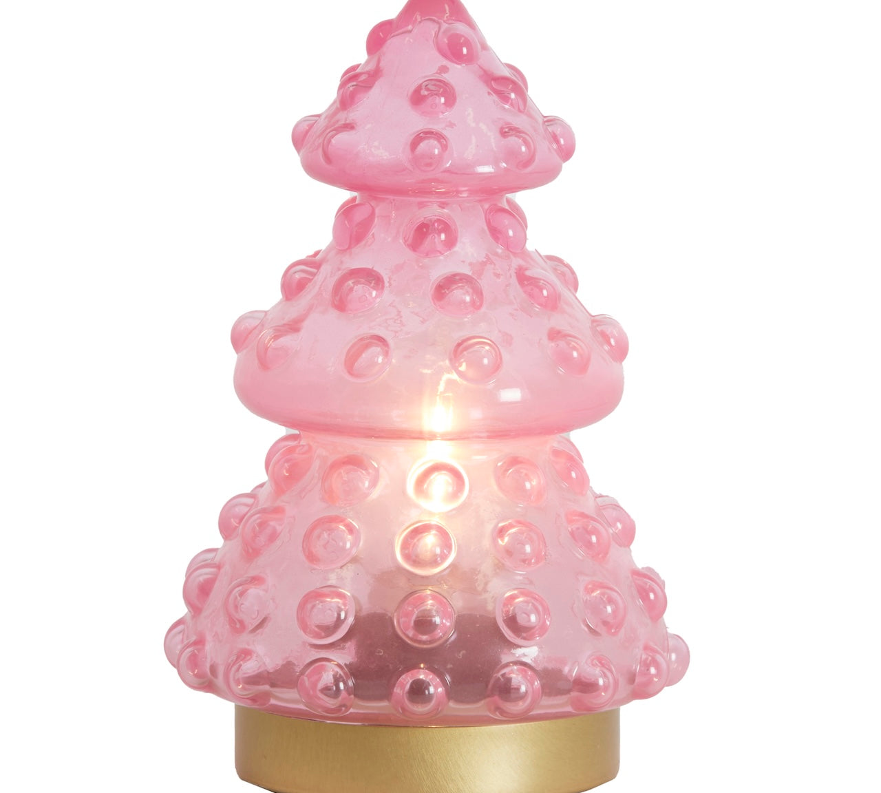 Pink and gold glass Christmas tree ornament with LED