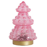 Pink textured LED table lamp with gold base on a white background