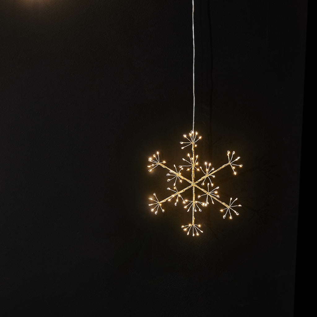 Decorative light in the shape of a snowflake on a black background