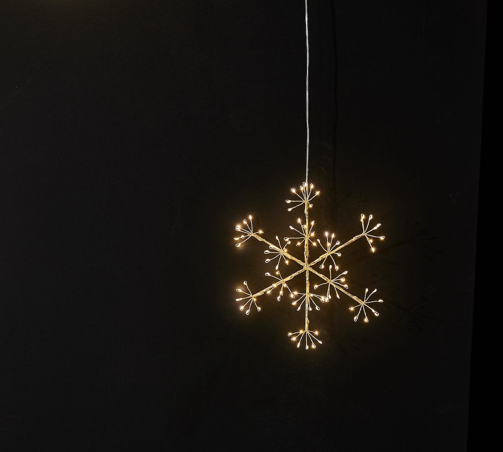 Decorative light in the shape of a snowflake on a black background