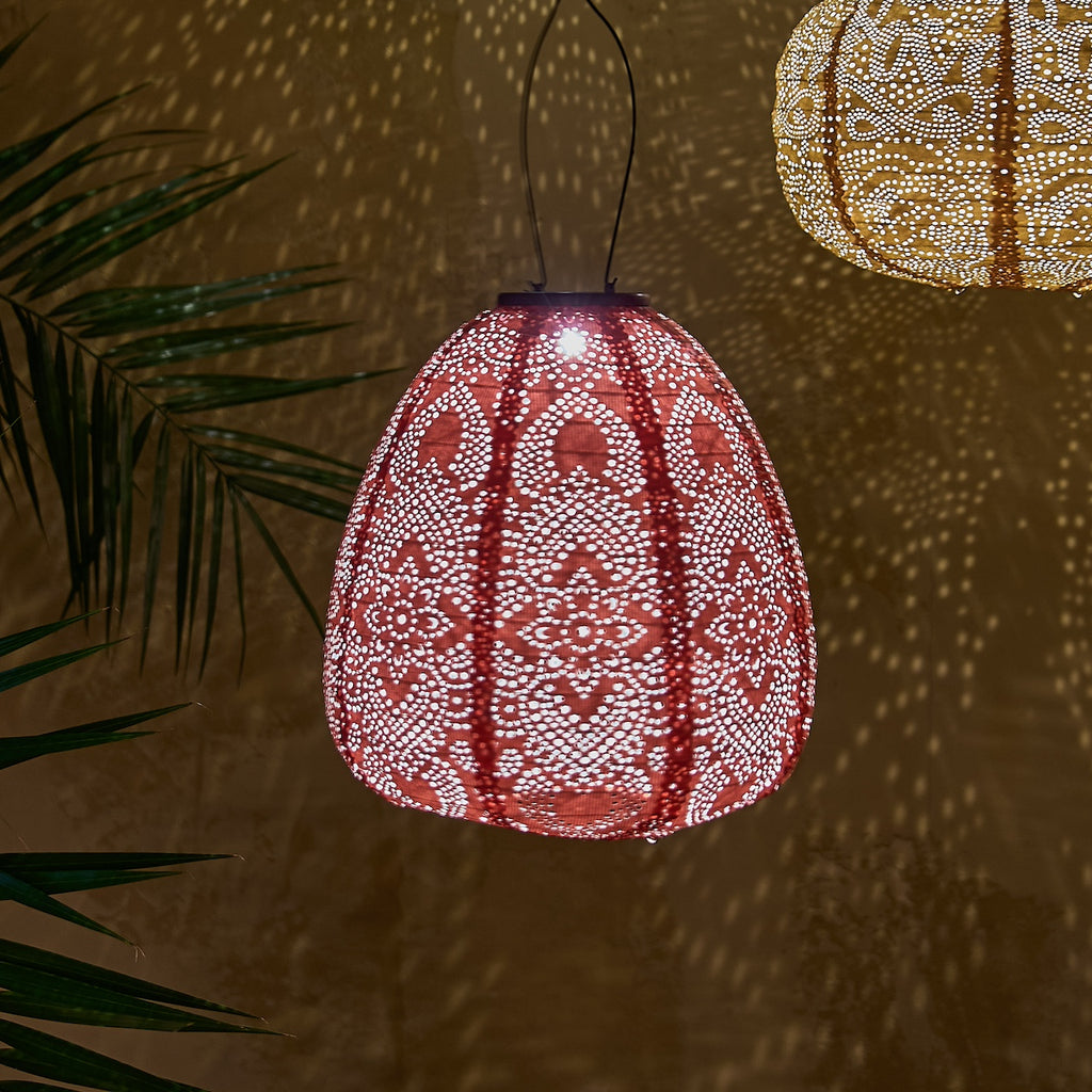 red dome solar hanging lantern