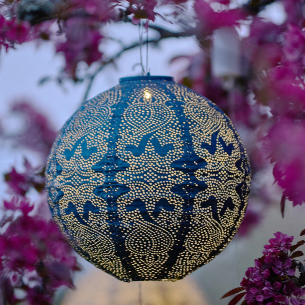round blue globe solar lantern