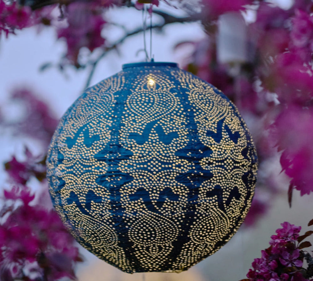 round blue globe solar lantern