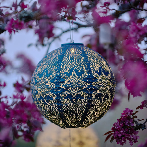 round blue globe solar lantern