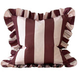 Striped pillow with ruffled edges on a white background