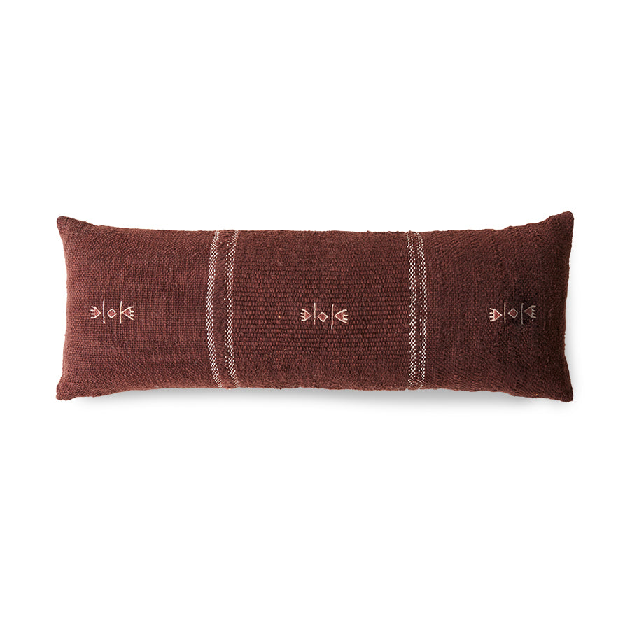 Reverse of embroidered long cushion by HKliving