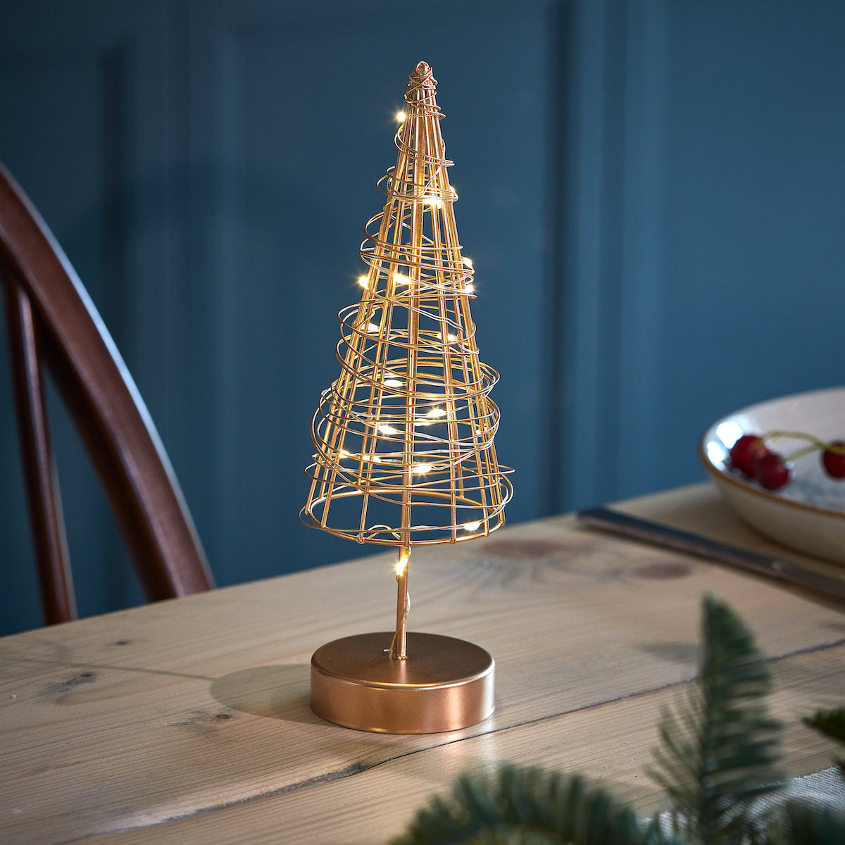 Table Rope Lighted Tree Wire Tabletop Christmas Tree with LED Lights | Gold & White | Idyll Home