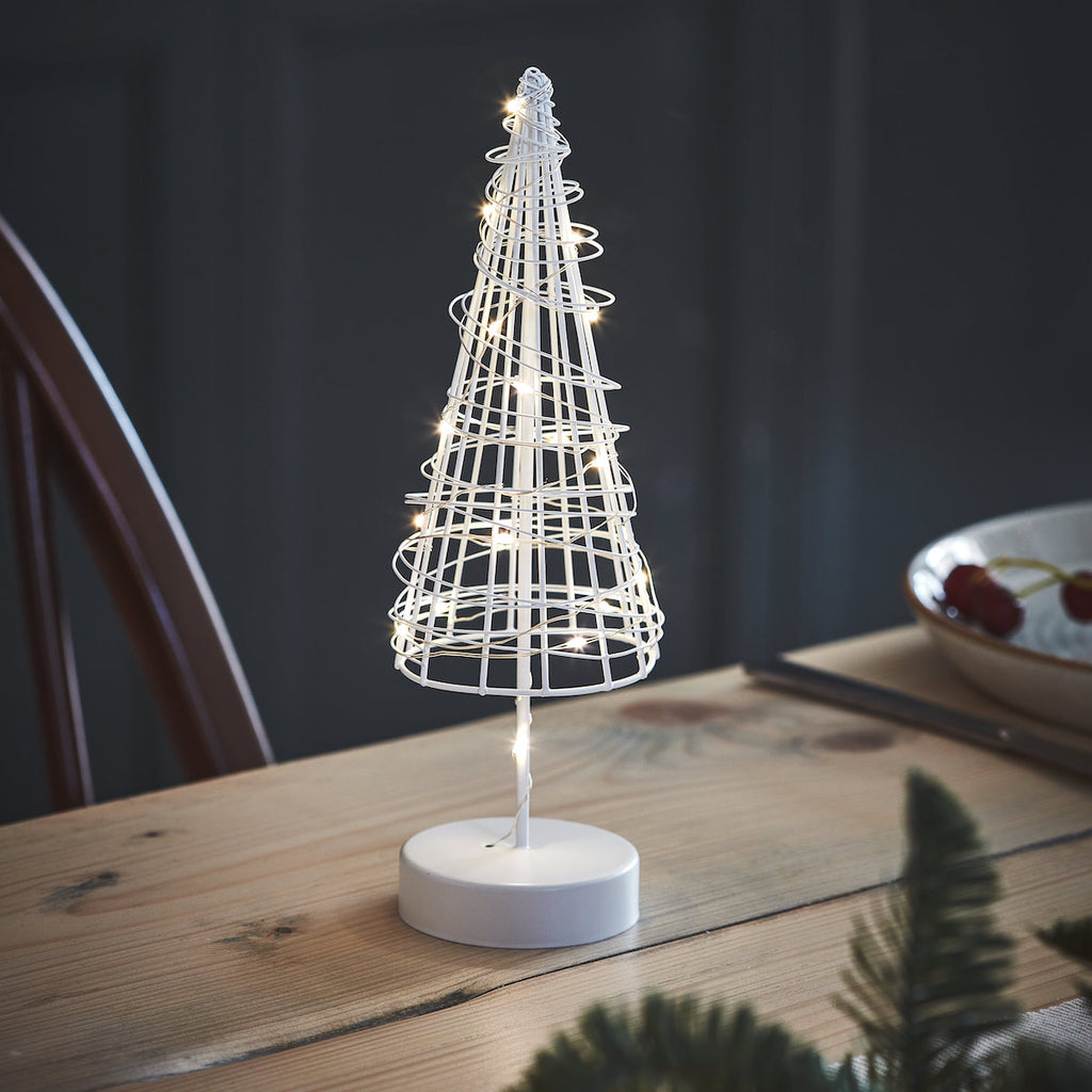white tabletop wire Christmas tree 