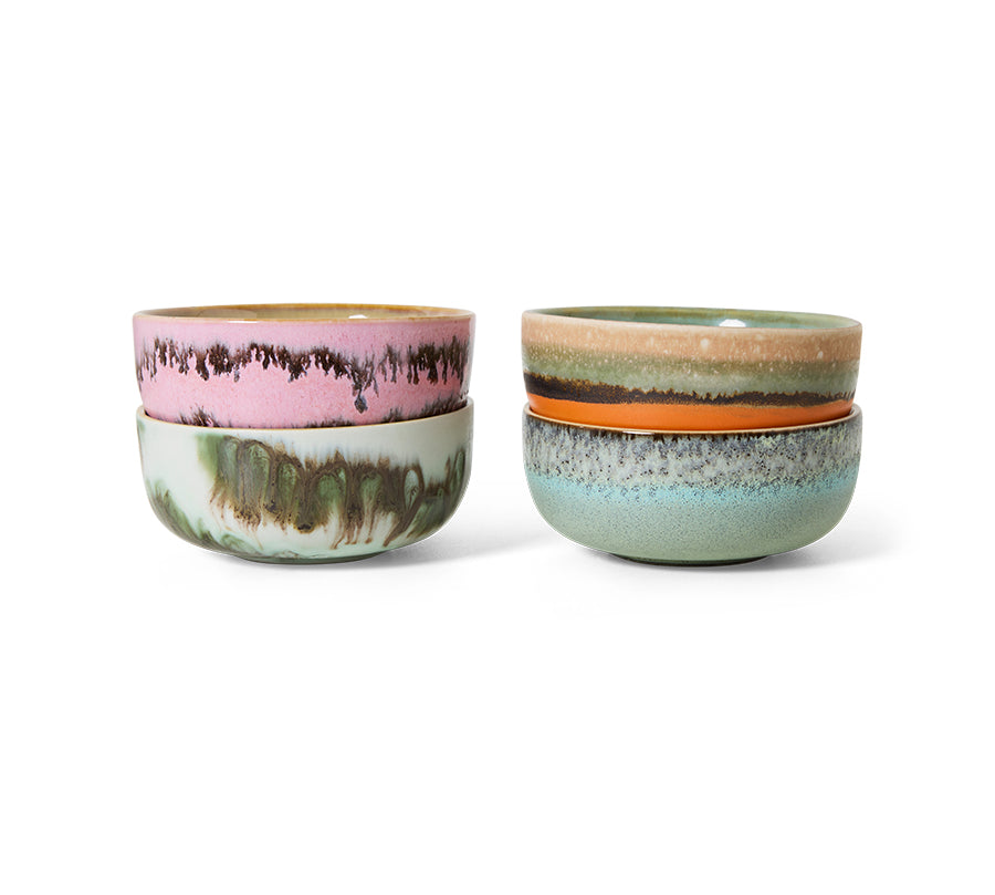 HKLIVING ceramic bowls with multicolored glazes on a white background
